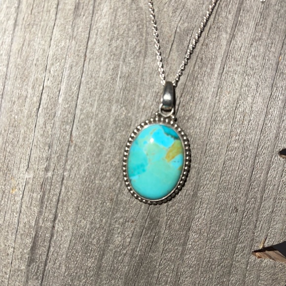 Natural Turquoise Pendant on Chain - Picture 2 of 5